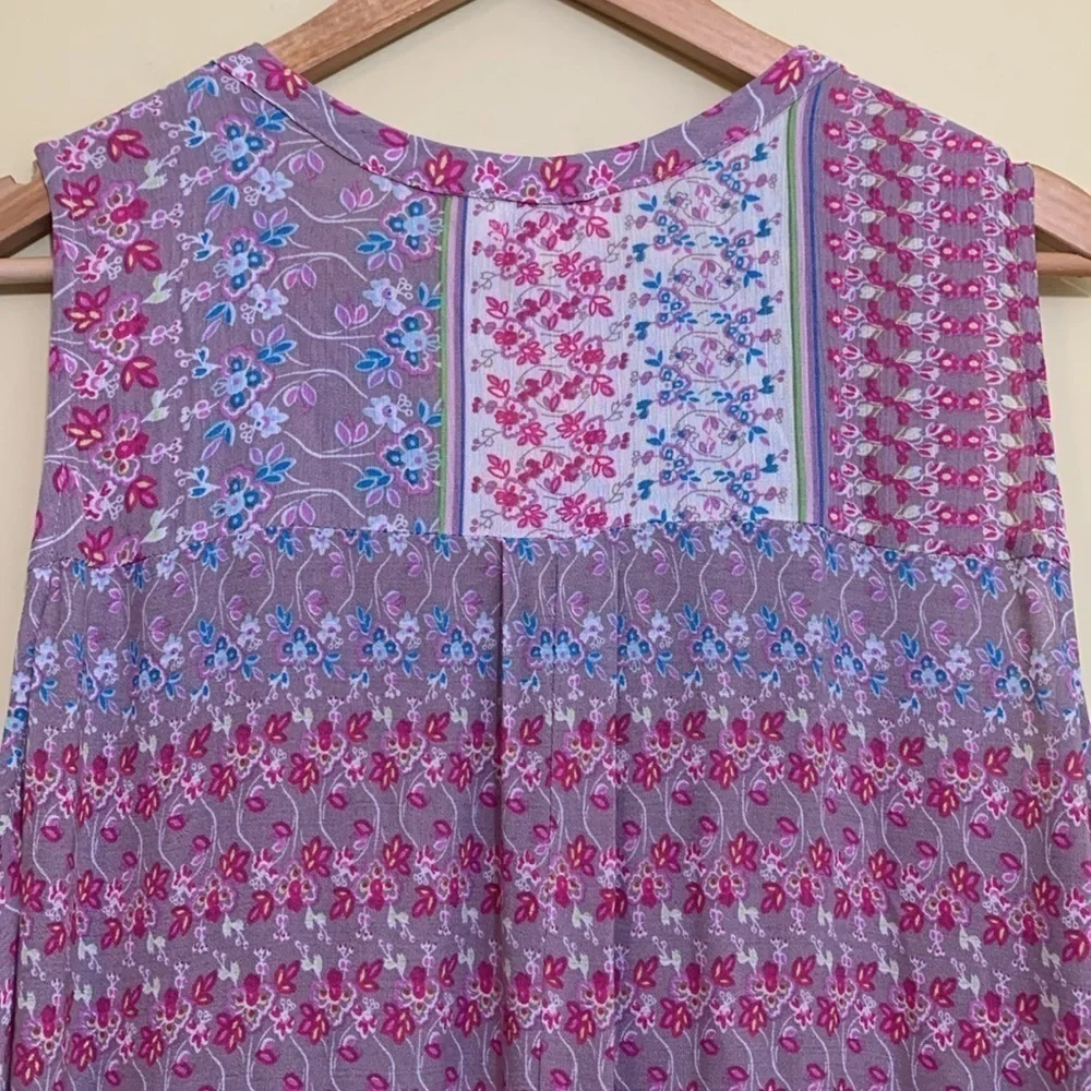 Umgee | Floral Lightweight Bohemian Tassel Fringe Sleeveless Shift Tunic Dress L